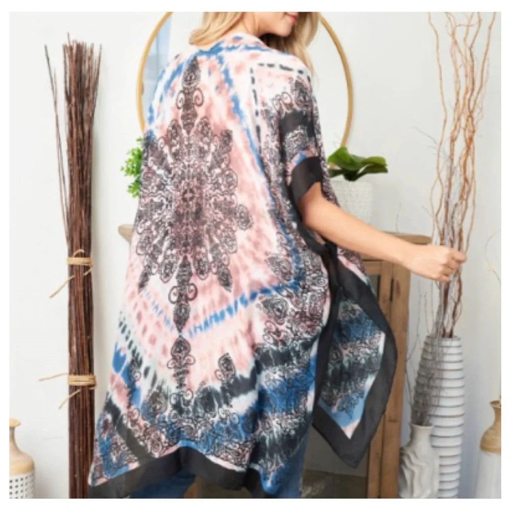 Boho Beauty Swim Coverup Kimono Wrap Robe Cardigan Sleeves OSFM S-3XL - Picture 5 of 7